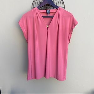 ANNE KLEIN SPORT Shell Tank Cap Sleeve Pink Large